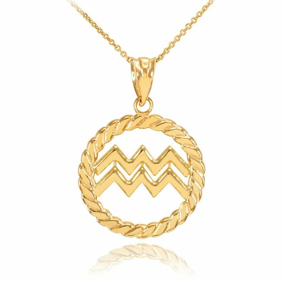 10k Real Solid Gold Aquarius Zodiac Sign Pendant